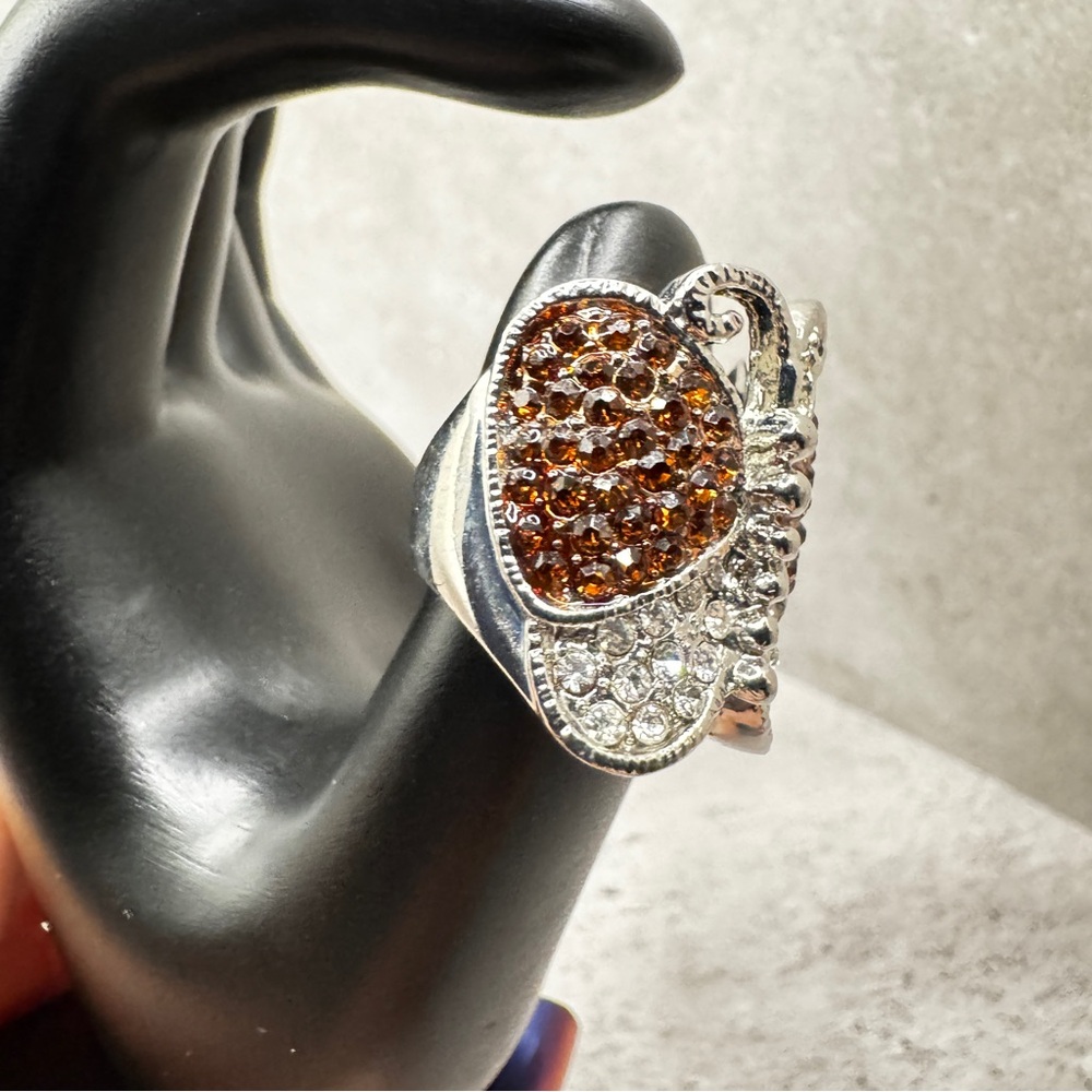Butterfly Statement Ring Silver Tone Multi Stone … - image 5
